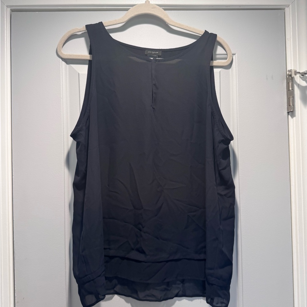 Ann Taylor Sleeveless Navy Chiffon Layered Shell Top